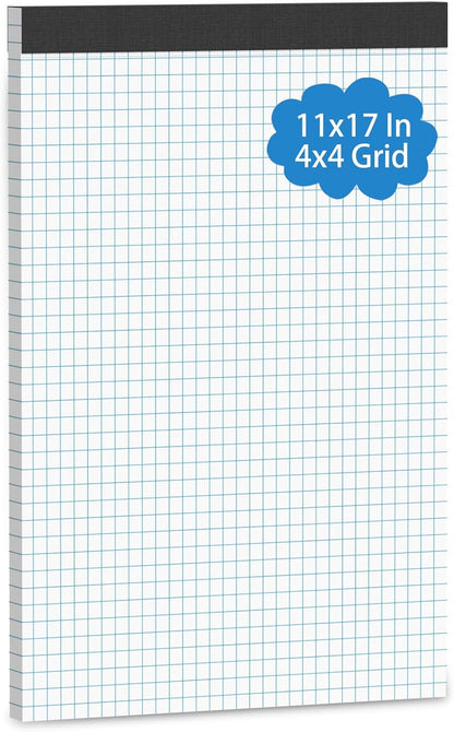 Large Graph Paper Pad 11 x 17, Grid Paper, 4x4 Graph Ruled, Blueprint Quadrille Pad, 30 Sheets Engineering Paper, Drafting Paper, Graft Paper for Architect Engineer Designer Mathematician Draftsman
