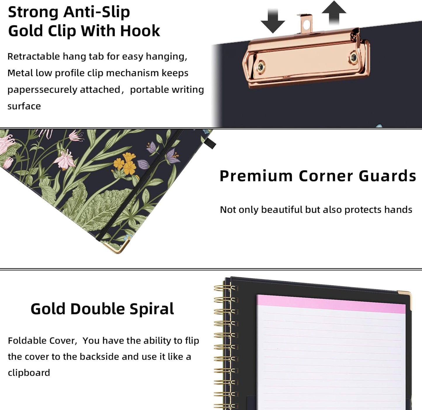 Ospelelf Clipboard with Storage 8.5 X 11，Padfolio Organizer, Spiral Portfolio Letter Size with Notepad, Pen Holder, 5 Extra Folder Divider Pages, Elastic Closure Nurse Office Essentials (Polka Dots)