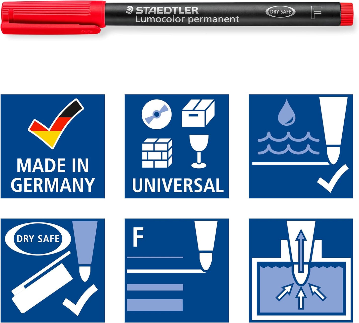 STAEDTLER Lumocolor Permanent Pen 317 Medium 1.0mm Line - Assorted Colours (Pack of 8) (317 WP8 ST), pack of 8