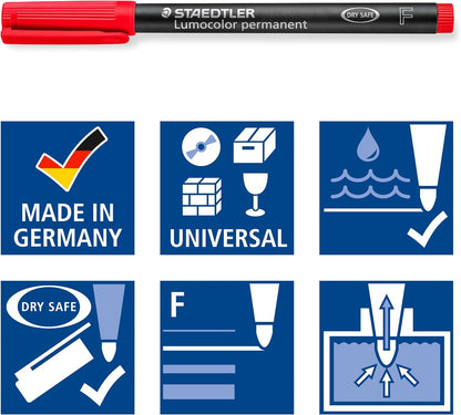 STAEDTLER Lumocolor Permanent Pen 317 Medium 1.0mm Line - Assorted Colours (Pack of 8) (317 WP8 ST), pack of 8
