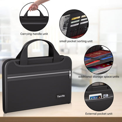 Tamfile Fireproof Accordion File Organizer with Handle, 13 Pocket Transparent Expanding File Folder with Zipper & Labels, File Folder with Multi-Pockets Paper Organizer Folder for Letter A4 Files