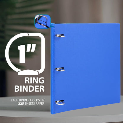 WOT I 1 Inch Telescoping 3 Ring Binder 4 Pack, Expandable Flexible Binder with Customizable Front Cover & Clear Catalog Pocket, Holds 225 Sheets, School Office Supplies, White