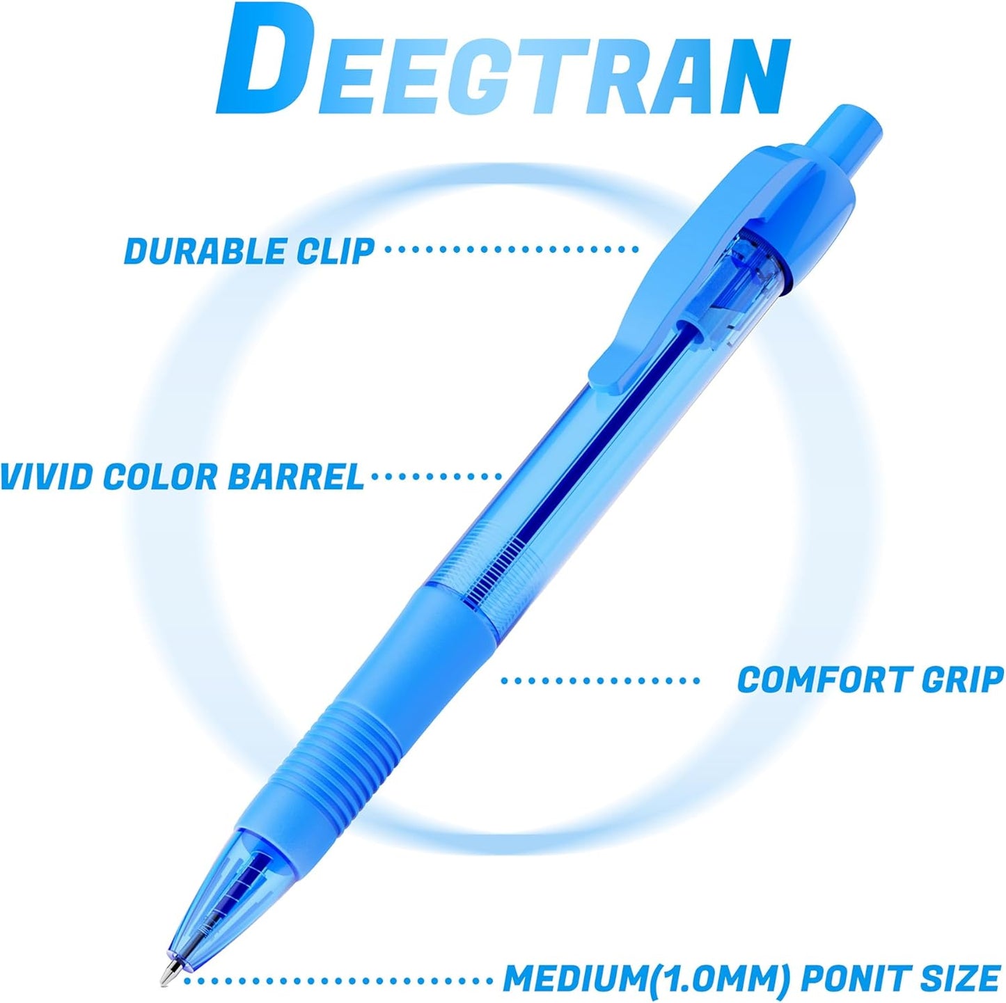 deegtran Pens Bulk, 30 Pack No Bleed Black Ink Click Pens with Soft Grip, Wholesale Retractable Ballpoint Pens for Office School, Medium Point Smooth 1.0MM