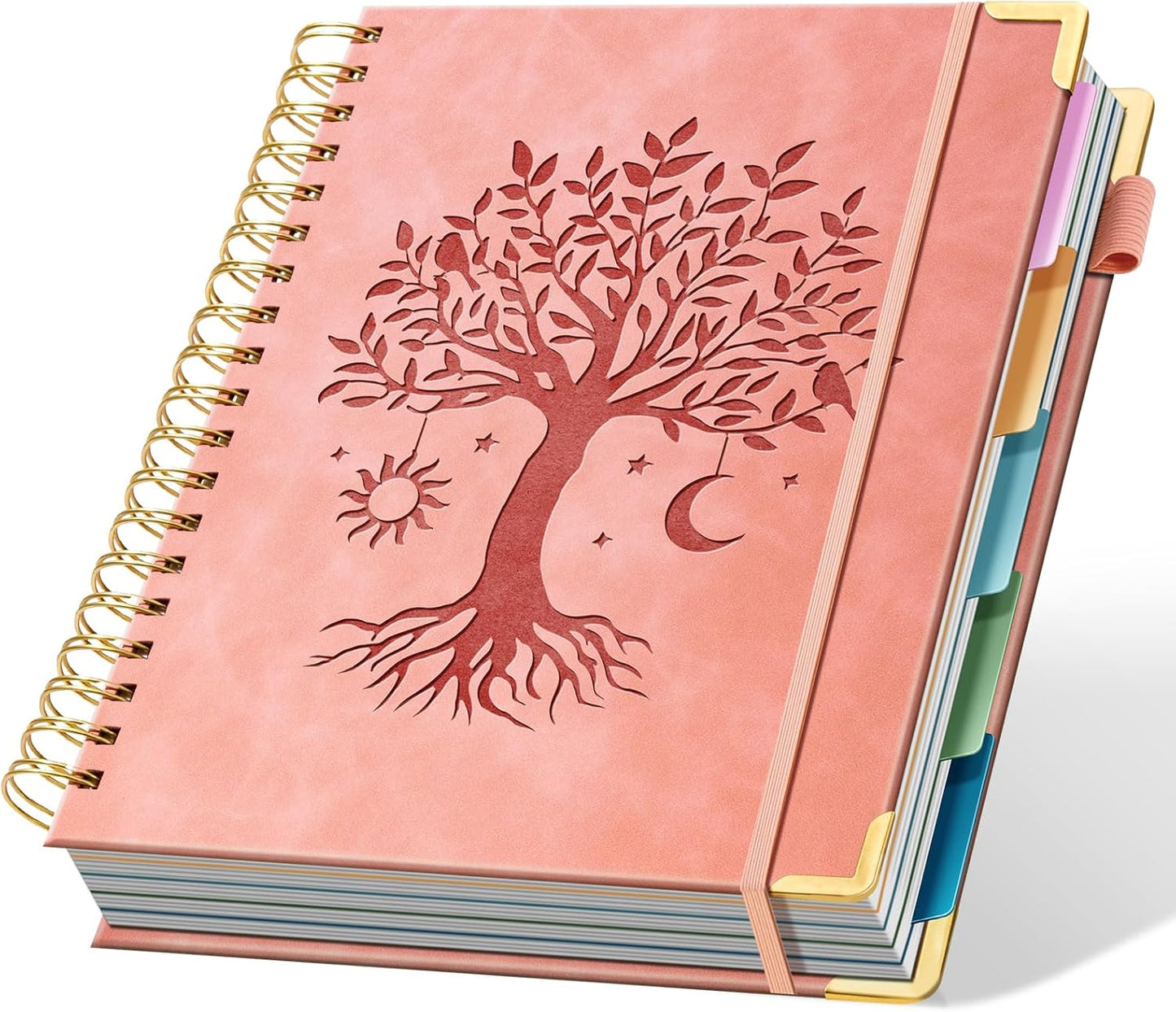 Ovesmusl Hardcover Spiral Notebook 8.5" x 11" with 5 Removable Dividers 300 Pages Leather 5 Subject Notebook College Ruled 100GSM Large Spiral Notebooks for Work Thick Lined Journal for Women, Green