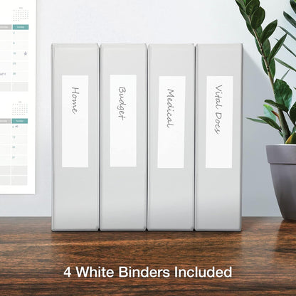 Oxford 3 Ring Binders, Binders for School and Office, 2 Inch ONE-Touch Easy Open D Rings, 3-Sided View Binder Covers, Xtralife Hinge, Non-Stick, PVC-Free, White, 530-Sheet Capacity, 4 Pack (79910)