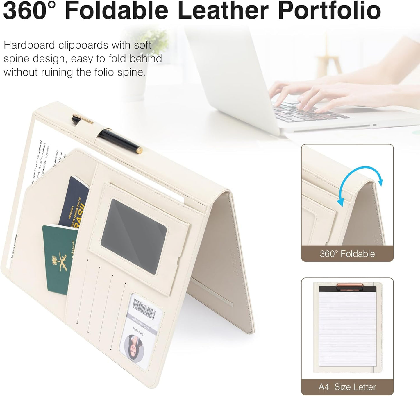 Clipboard Folio Folder Portfolio with Notepad-Pocket Business Card Holder Brown Faux PU Leather Portfolio