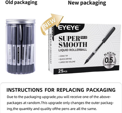 EYEYE 25 Pack 0.5mm Blue Rollerball Pens Extra Fine Point Quick Dry, Liquid Ink Pens Fine Point Smooth Writing Pen for Journaling, Note Taking, Office, School Supplies