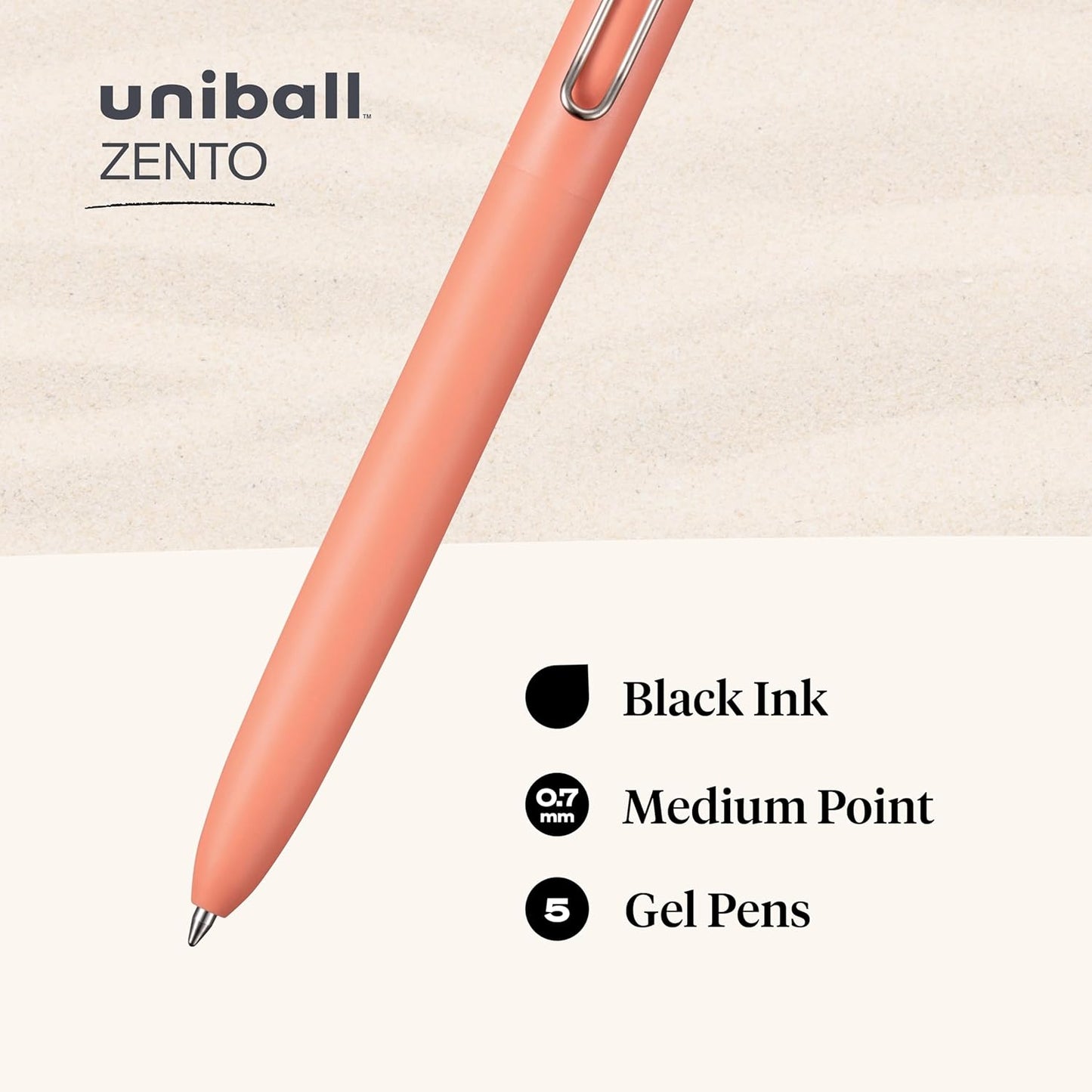 uni-ball Zento Gel Ink Rollerball Pens, 4 Black Medium Point Smooth Writing Pens, Colored Japanese Pens, Muted Colors