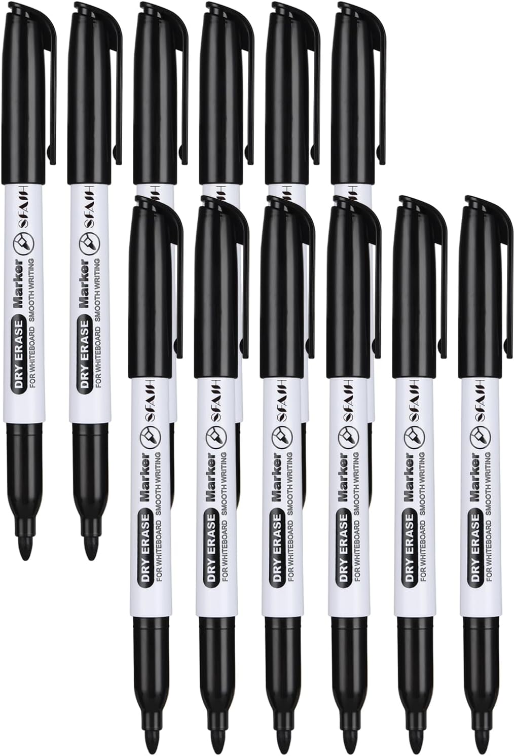 SFAIH Fine Tip Dry Erase Markers - 24 Pack Black Whiteboard Erasable Markers Bulk for Kids Adults, Ideal for Classroom School Office Home Use on White Board, Non-Toxic Easy Clean