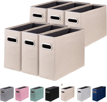 4 Packs Letter Size File Organizer, File Folders Organizer, Fabric Storage Box, Collapsible Paper Organizer with Metal Handle, Smooth PVC Rails, Only Box (Beige)