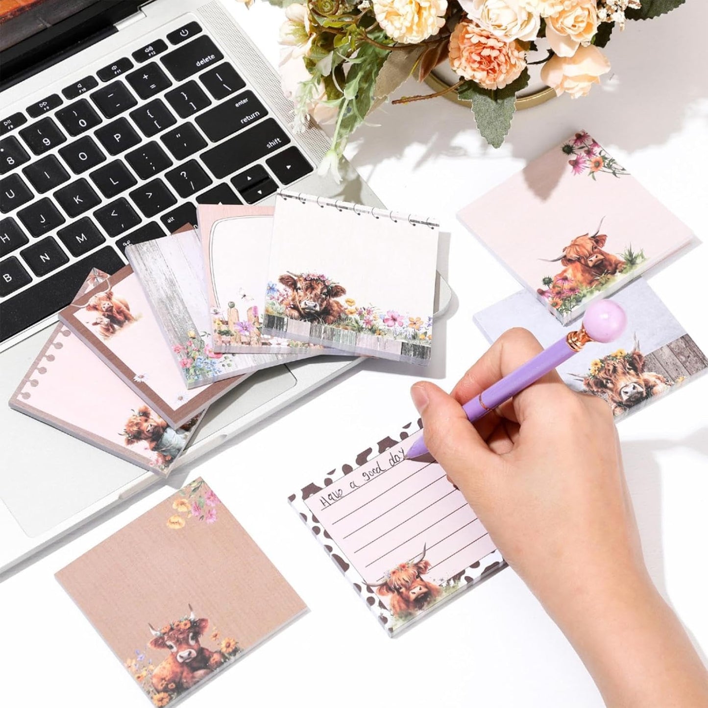 9 Pads Wildflower Sticky Notes 3x3 Inch Cute Self Stick Notepads Notes Adhesive Memo Pad Office Decor Gifts for Students School Teacher Meeting Office Supplies