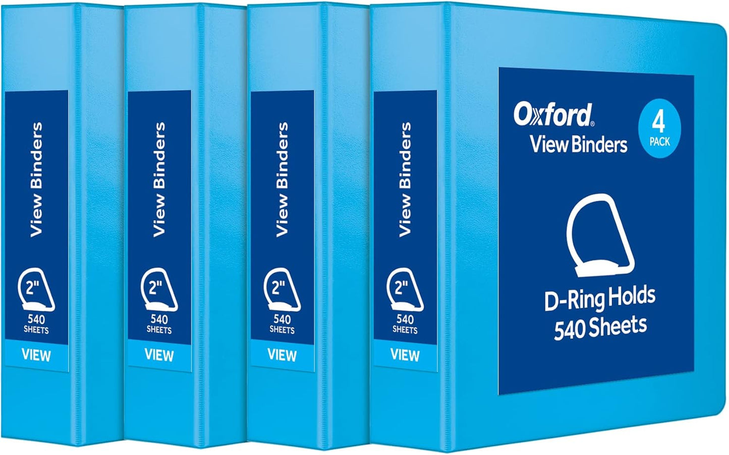 Oxford® 3 Ring Binders, Binders for School and Office, Durable 2 inch D Rings, Holds 540 Sheets, ClearVue™ Presentation Binder, Green, 4PK