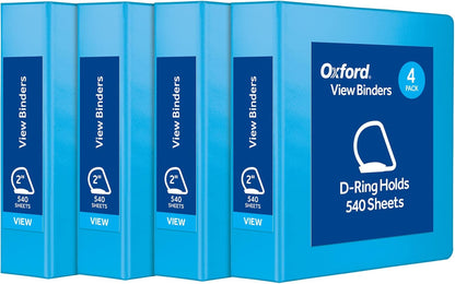 Oxford® 3 Ring Binders, Binders for School and Office, Durable 2 inch D Rings, Holds 540 Sheets, ClearVue™ Presentation Binder, Green, 4PK