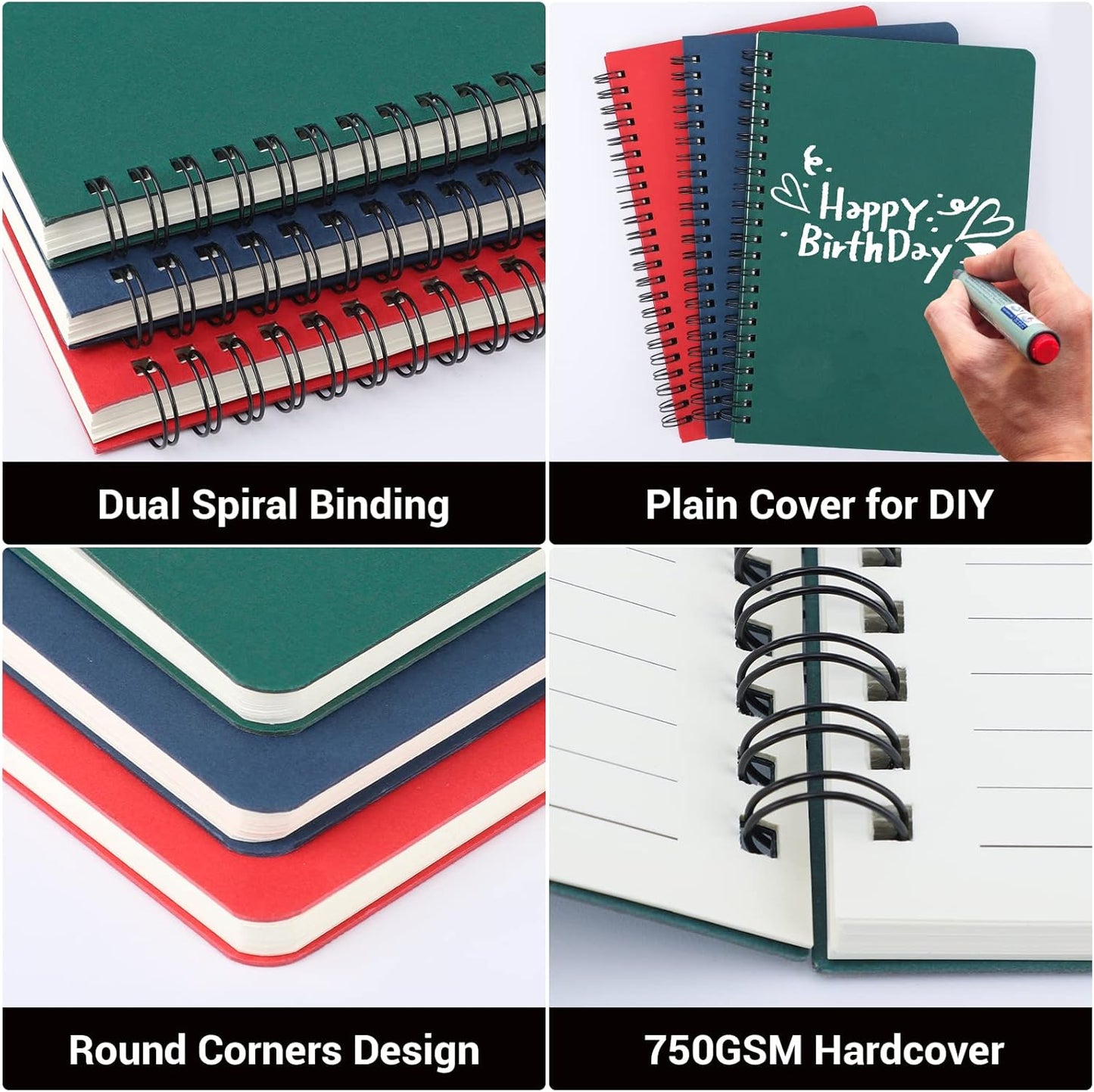 EUSOAR Spiral Lined Notebook, A5 3packs 5.5"X8.3" 120 Pages Lined Travel Notebooks Journal, Memo Notepad Sketchbook, Students College Office Business Diary Ruled Spiral Book Journal-3Colors Covers
