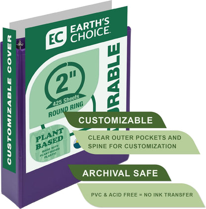 Samsill Plant-Based 2 Inch Durable Round Ring, View Binder, Eco-Friendly, USDA Certified Biobased, Single, Turquoise
