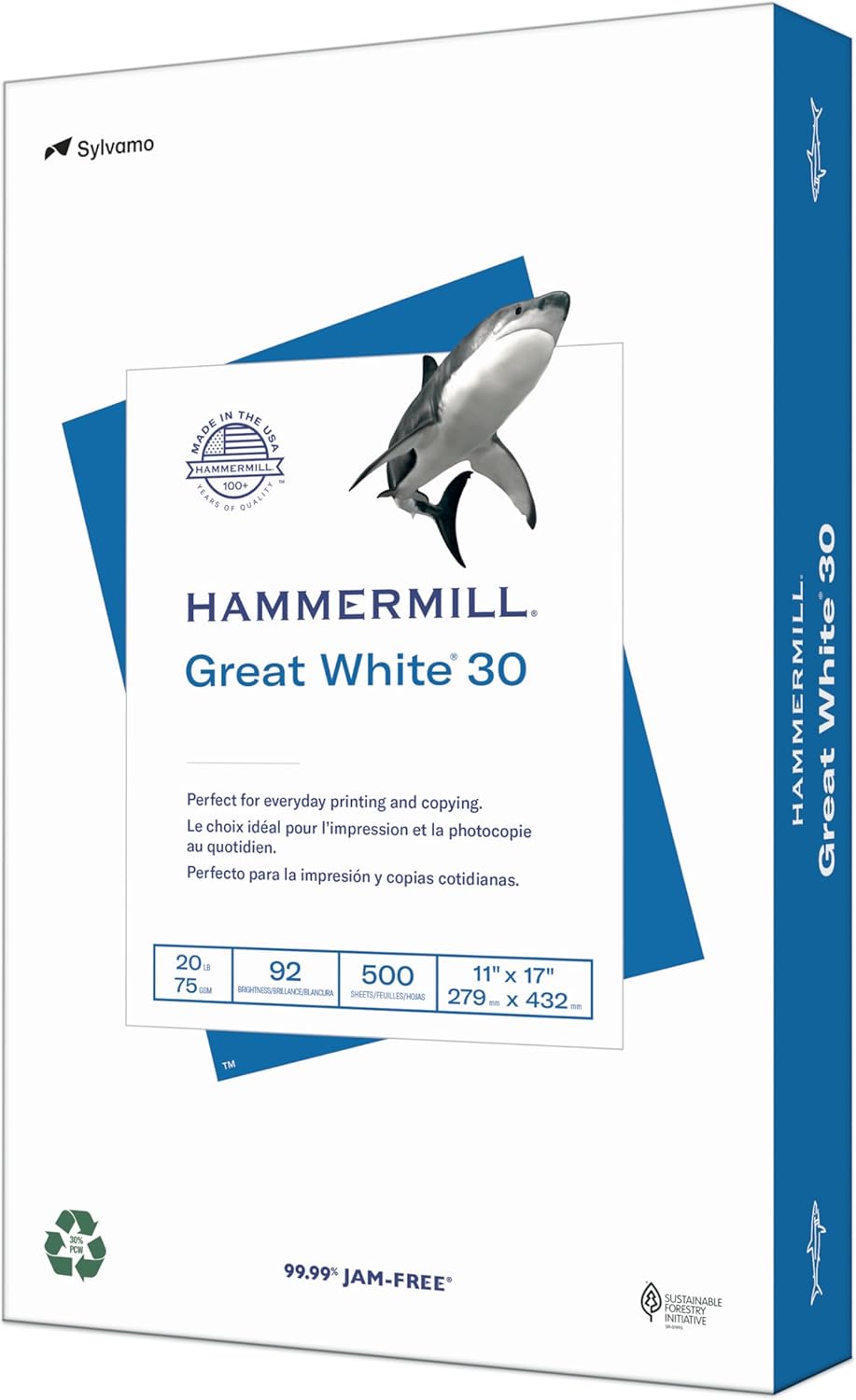 Hammermill Printer Paper, Great White 30% Recycled Paper, 8.5 x 11 - 3 Ream (1,500 Sheets) - 92 Bright, Made in the USA
