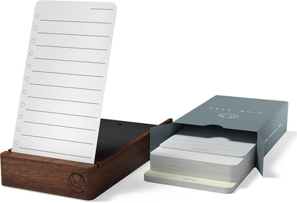 Undated Daily Planner To Do List Notepads and Walnut Stand - 120 Checklist Cards, 10 Goal Cards - Perfect Note Pads for Work Desk or School - ADHD Office Accessories - Productivity Task Analog