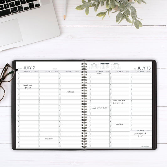 AT-A-GLANCE Planner 2026-2027 Weekly Academic 14-Month July-August, Quarter-Hourly Appointment Book, 8-1/4" x 11", Black (7095705)