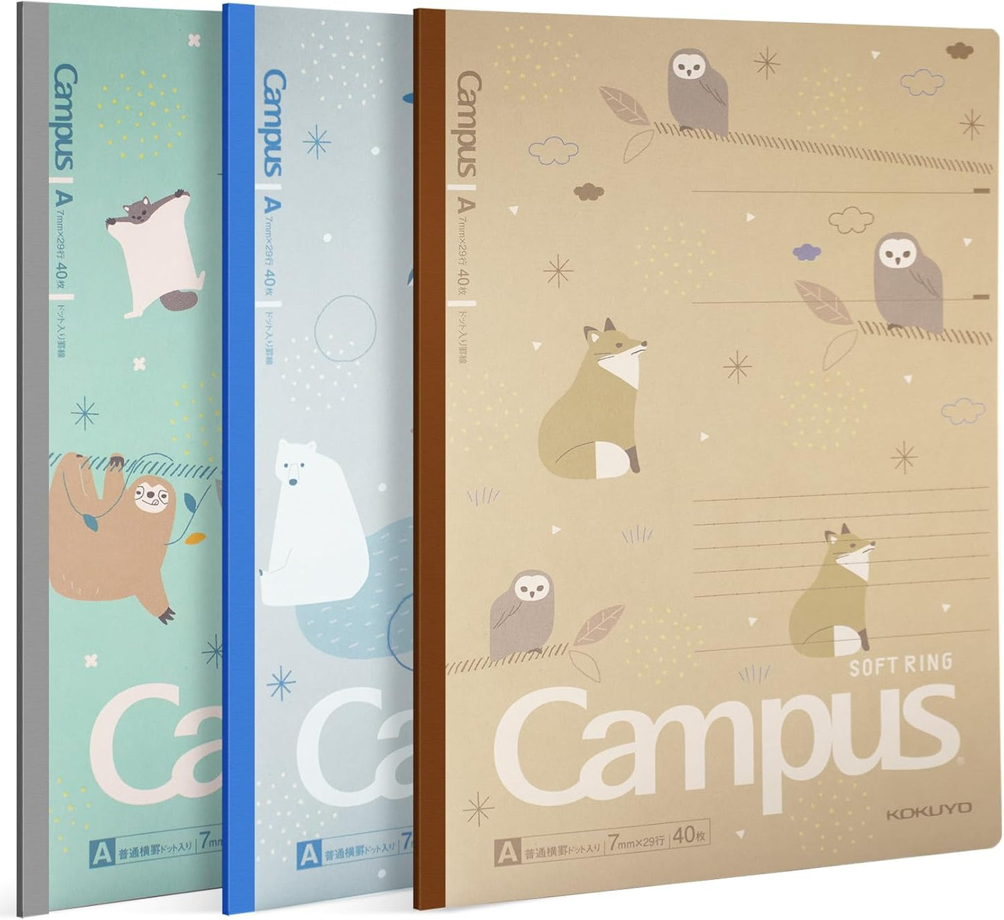KOKUYO Composition Notebooks, 3 Pack Campus B5 Comp Book with Dotted College Ruled, 40 Sheets, School Lined Notebook in Mofu Animal, Cute Journal for Women Girls Work Study Note Taking Japan Import