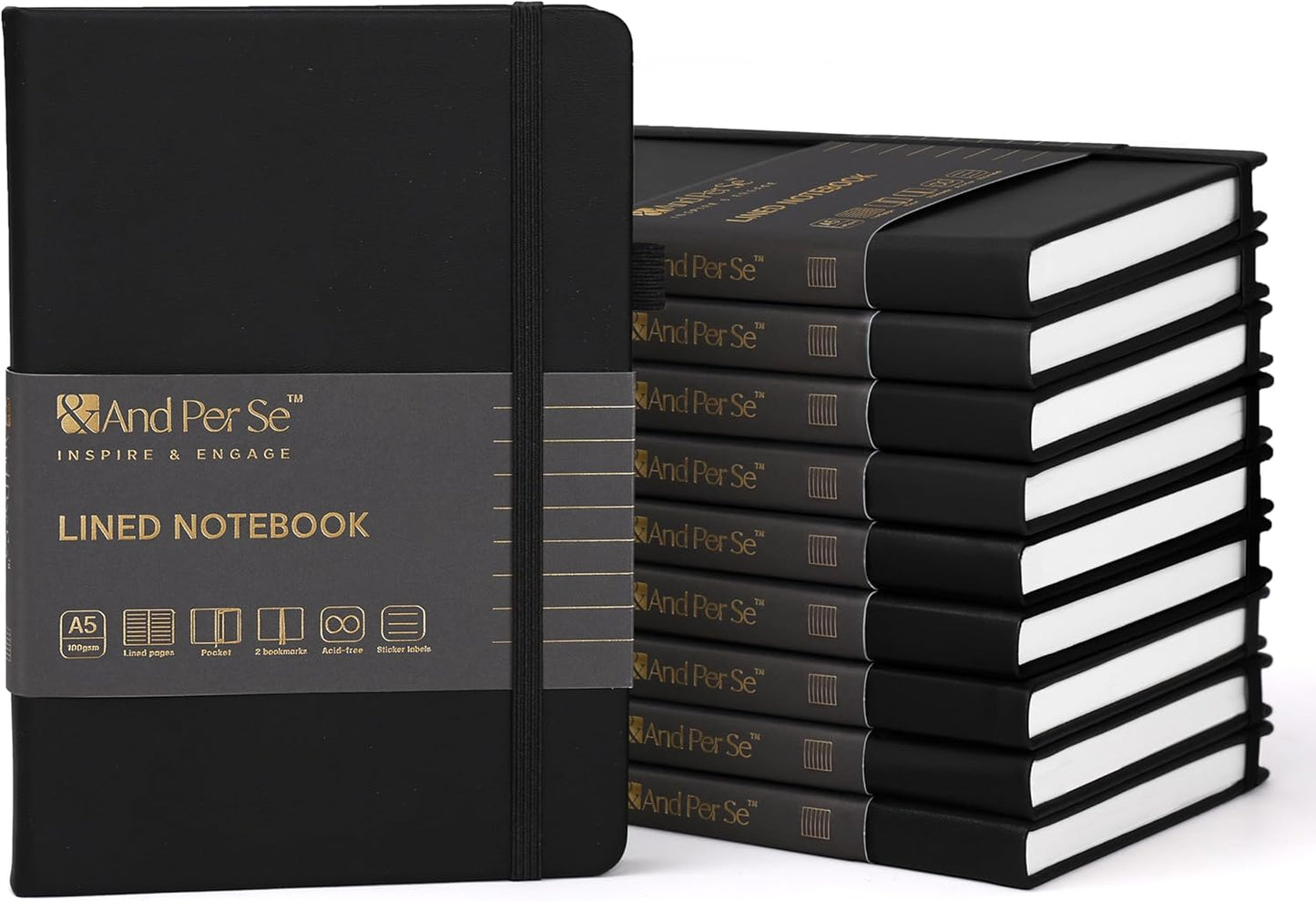 &And Per Se Lined Journal Notebook, 160 Pages, A5 5.7 x 8 inches College Ruled Thick Paper Notebook Journals for Writing, Hardcover Notebooks for Women Men Office School (1 Pack, Green) - Colors B