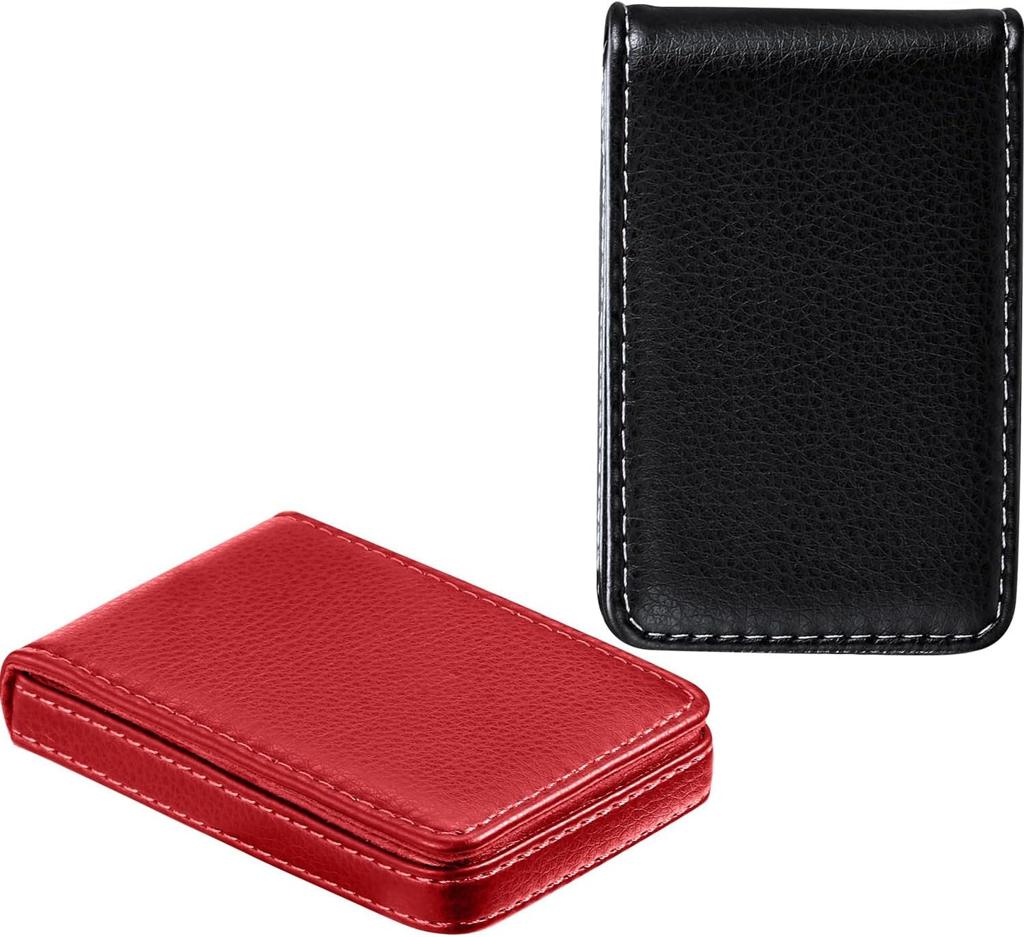 Outus 2 Pieces Business Card Holder, PU Leather Business Card Case Pocket Wallet with Magnetic Shut for Valentines Gift Men Women(Black and Coffee,Classic)