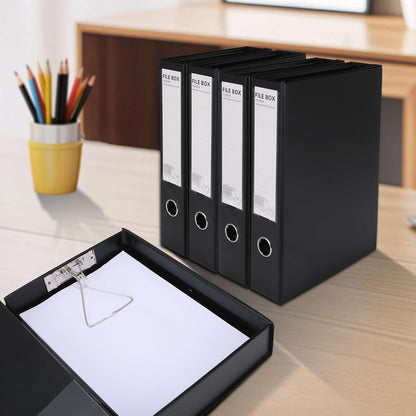 HUA JIE A4 Storage File Boxes Plastic Archives Cases, PVC File Folder Organizer Document Storage Filing Box for office,32.5×6.5×24 cm, Black(Pack of 6)