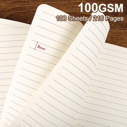 Lined Journal Notebook for Work College Ruled Note Book 5.79"x8.27"A5 PU Leather Daily Journaling 216 Pages for Women Men Writing Home School Supplies Business (Dark Green)
