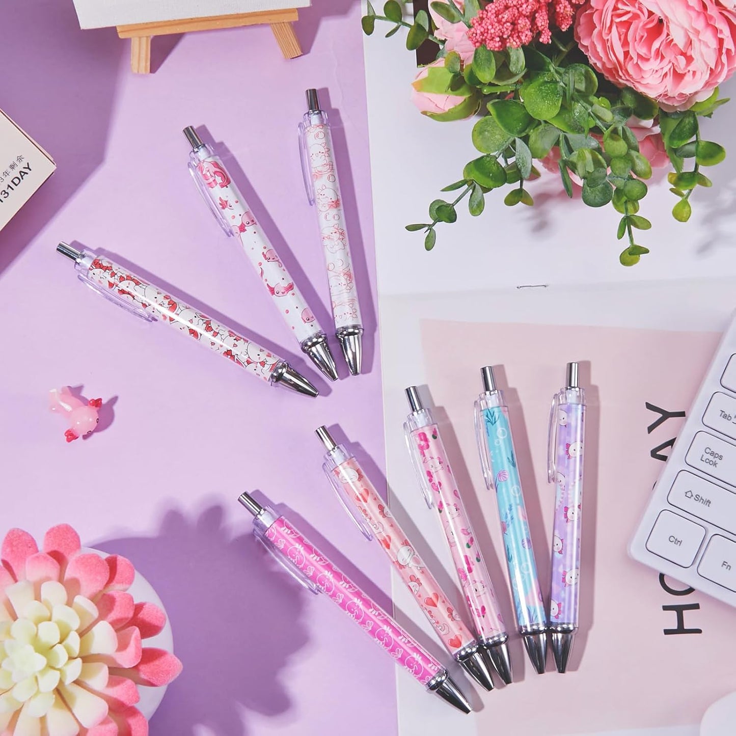 Ireer 8 Pcs Ballpoint Pens for Women 1.00 mm Cute Black Ink Pens Fine Point Smooth Writing for Journaling Aesthetic Office Supplies (Mahjong)