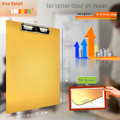 Aluminum Metal Clipboard Stainless Hangable Pen Holder Low-Profile Clip Board Size A4 9" x 12.6" with Sticky Note for School Office Business Medical Professionals Workshop Factory (Pink, Aluminum-A4)