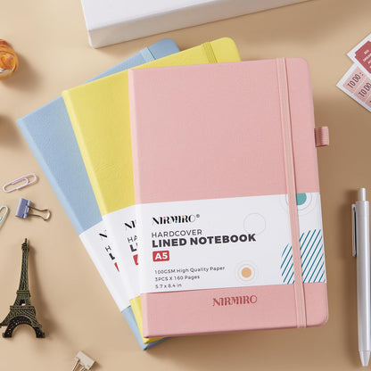 NIRMIRO Small Notebook Journals, 3 Pack Mini Pocket Note pads for Men & Women Writing, A6 Small Leather Notepad 3.7" x 5.7" with Pen, Black, Red, Green
