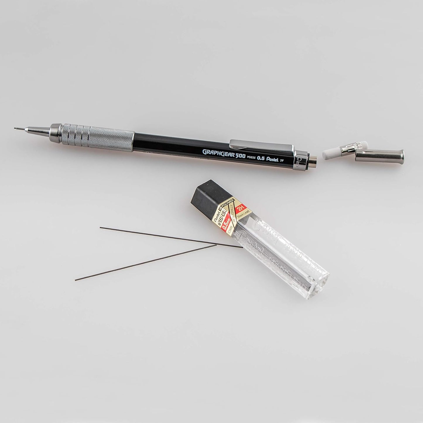 Pentel GraphGear 500 Mechanical Drafting Pencil, (0.5mm), Fine Line, Refill Lead and Mini Eraser (PG525LEBP)