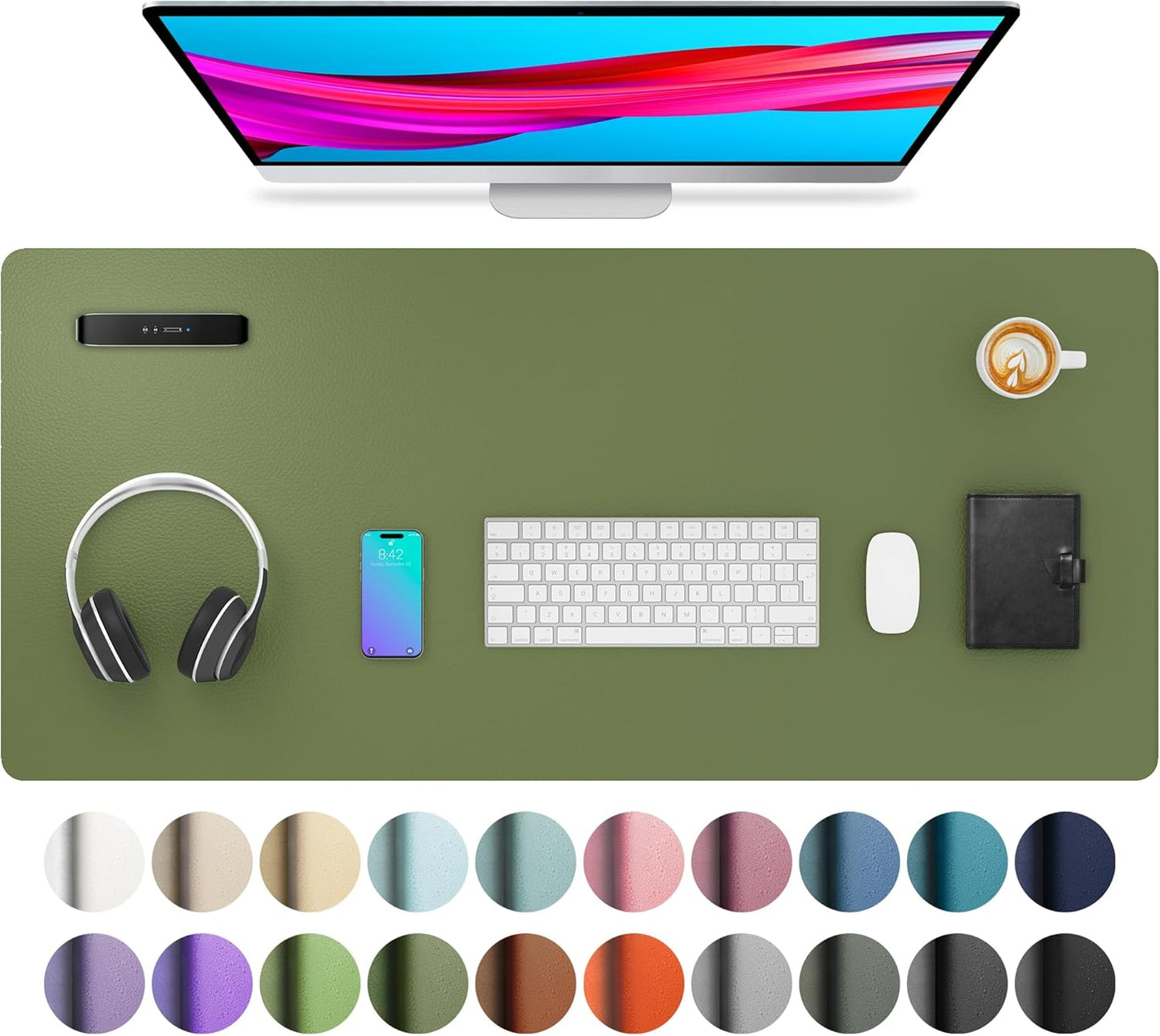 Aothia Non-Slip Waterproof PU Leather Desk Pad Protector for Mouse, Writing Desk, Office, Home, Laptop Blotter, 23.6" x 13.7", Black - Colors A
