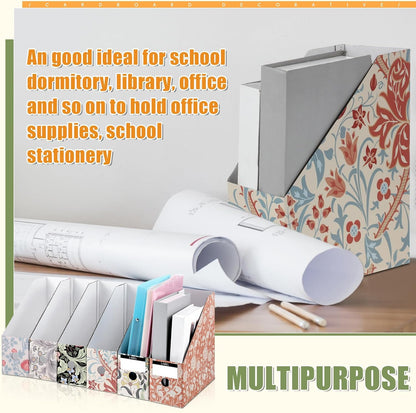 PerKoop 6 Pcs Decorative Magazine File Holders Floral Foldable File Folders Magazine Storage Boxes Rack Desk Organizer Documents with Printable Labels for School Office Home (Floral)