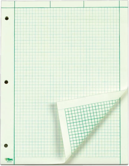 TOPS Engineering Computation Pad, 8-1/2" x 11", Glue Top, 5 x 5 Graph Rule on Back, Green Tint Paper, 3-Hole Punched, 100 Sheets (35500)