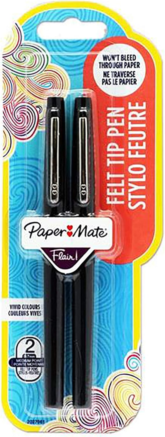 Paper Mate Flair Felt Tip Pens. Black. Pack of 2.