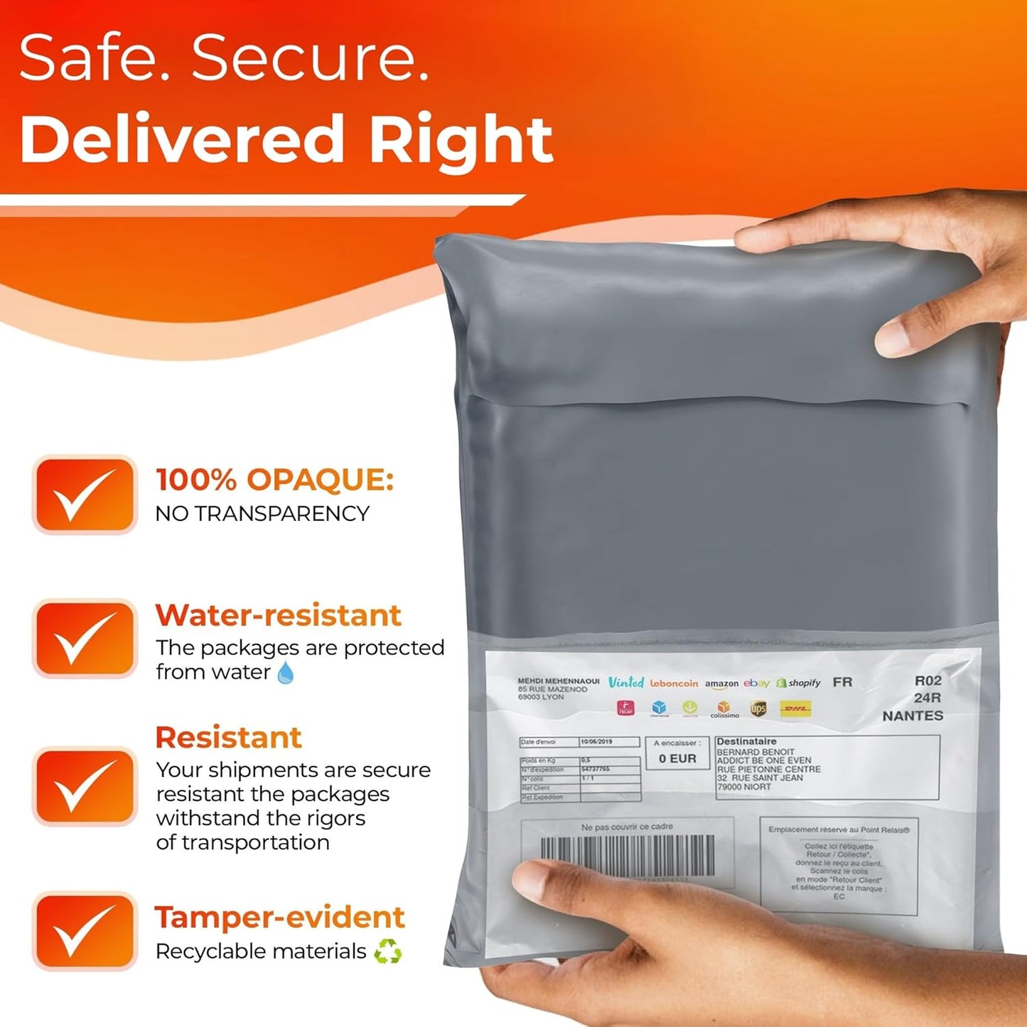 Poly Mailers Shipping Bags (30 Pack) — Self-Seal Plastic Mailing Envelopes, 3 Sizes incl. 8x12, poly mailers 10x13 & 14x19 — Tear & Water-Resistant Plastic Shipping Bags for Clothing Not Padded, Grey