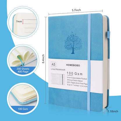 Journals for Writing, A5 Leather Ruled Notebook with 400 Pages, 100 Gms College Ruled Journal with Thick Paper, Hardcover with Inner Pocket & Pen Holder, Dark Green