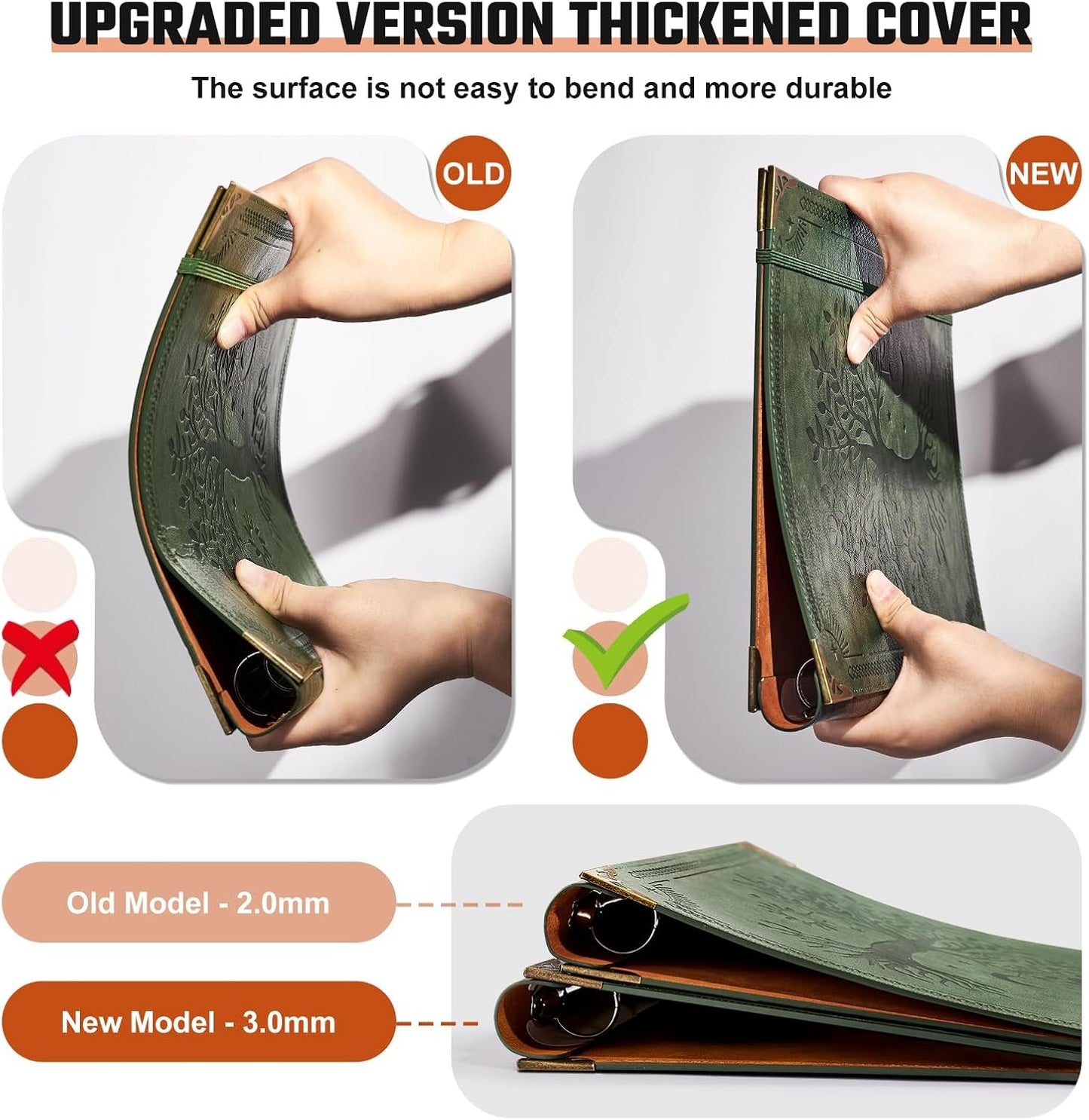 Ovesmusl Leather 3 Ring Binder Fits 8.5"x11" Letter Size Paper, 1 Inch Round Ring Binder Holds 200 Sheets, Notebook Cover Loose Leaf Organizer, Green Tree