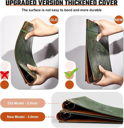 Ovesmusl Leather 3 Ring Binder Fits 8.5"x11" Letter Size Paper, 1 Inch Round Ring Binder Holds 200 Sheets, Notebook Cover Loose Leaf Organizer, Green Tree