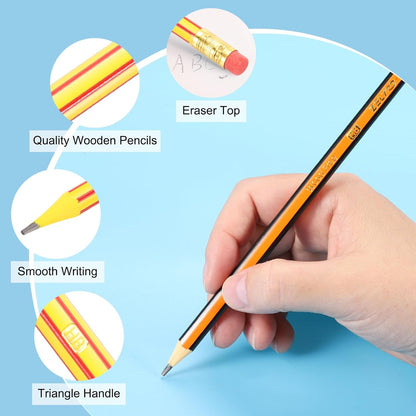 PATIKIL Round Pencils, 12 Pcs HB Graphite Pencil Wooden Pencils with Eraser for Classroom Office Writing Drawing Supplies, Green Black