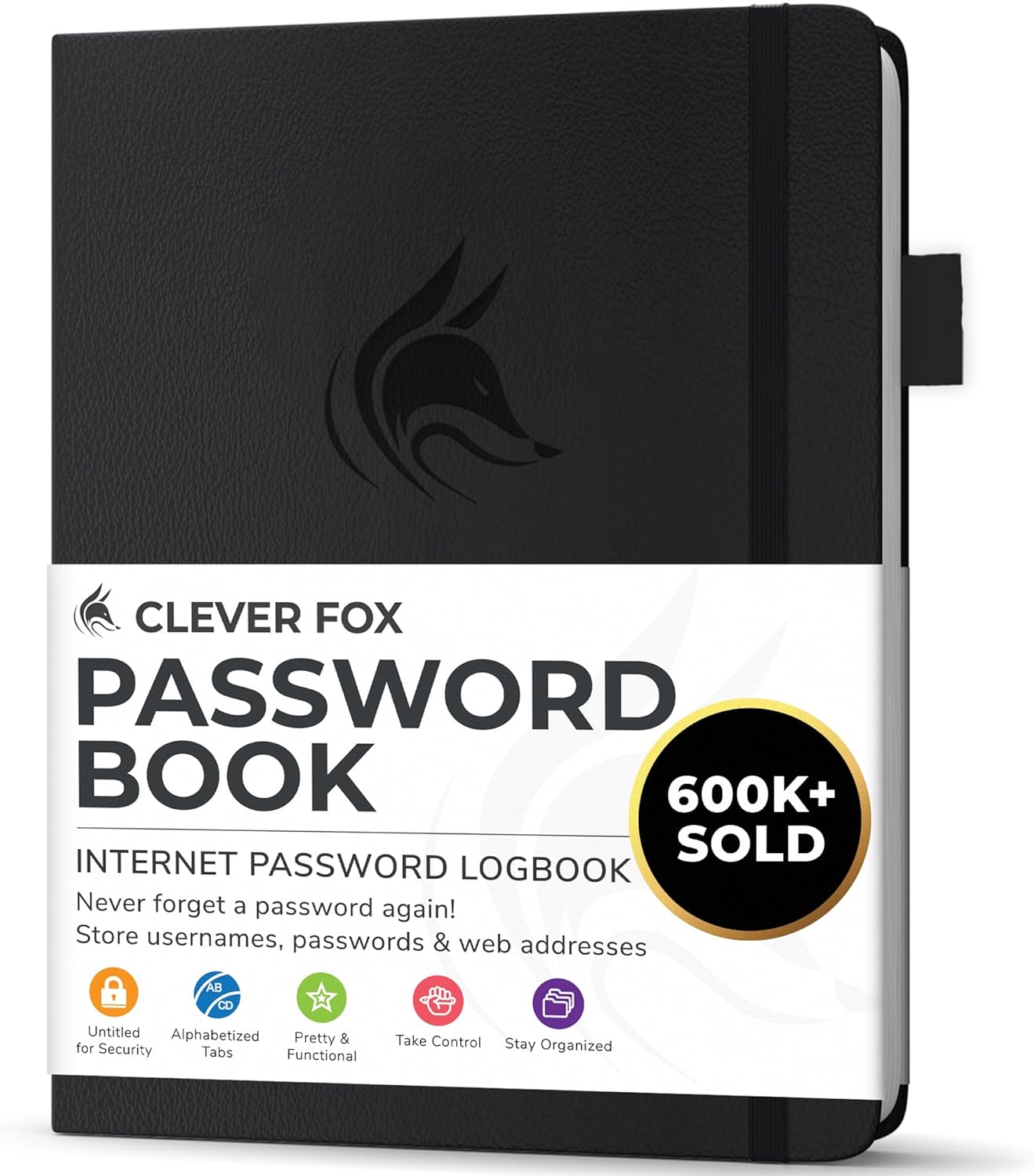 Clever Fox Password Book with alphabetical tabs. Internet Address Organizer Logbook. Small Pocket Password Keeper for Website Logins (Orange)
