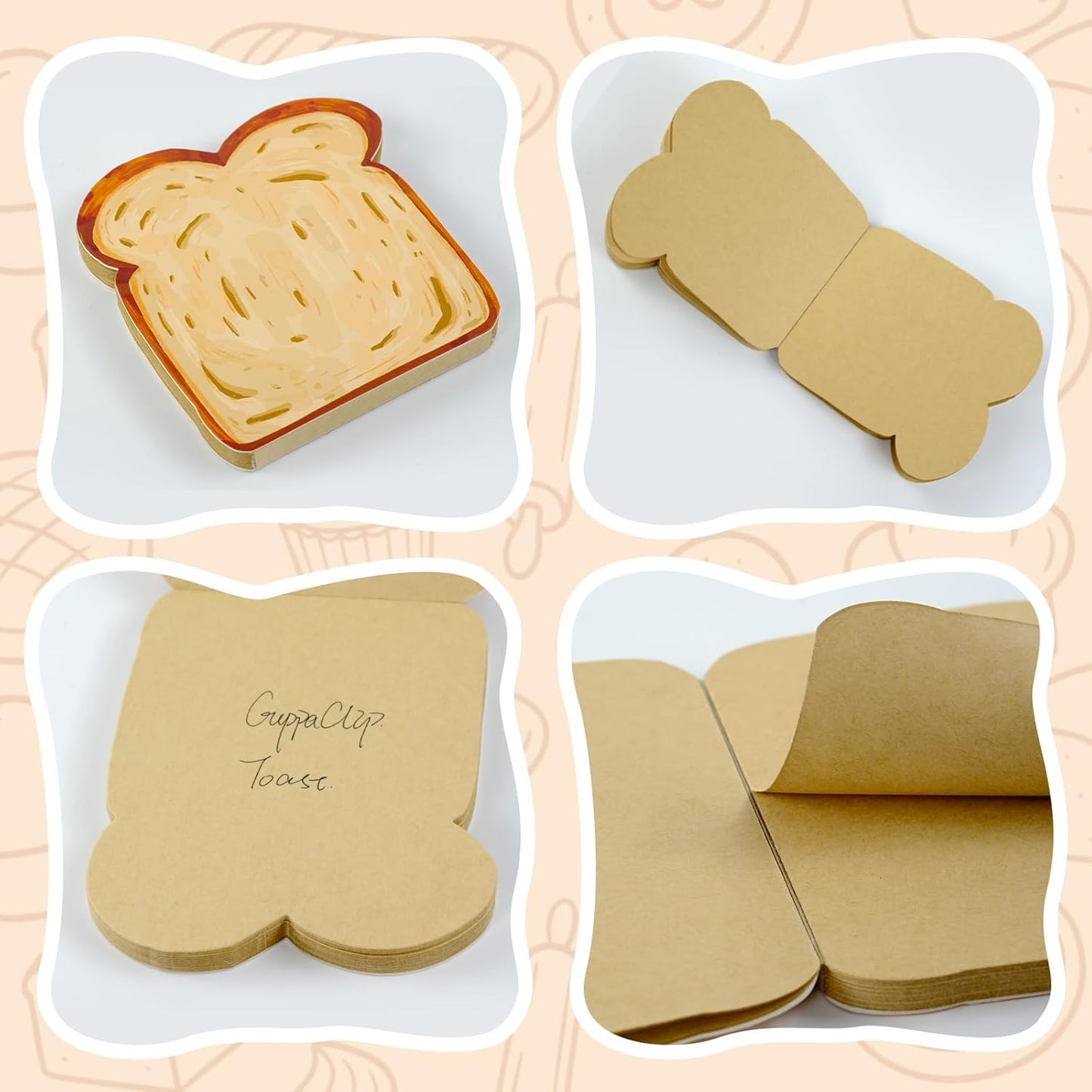 Toast-Shaped Note Pads - 5 Pack Blank Scratch Pads 50 Sheets/Pad Small Notebook for Baking Lovers Cute Note Taking (2-slice toast memo pad)