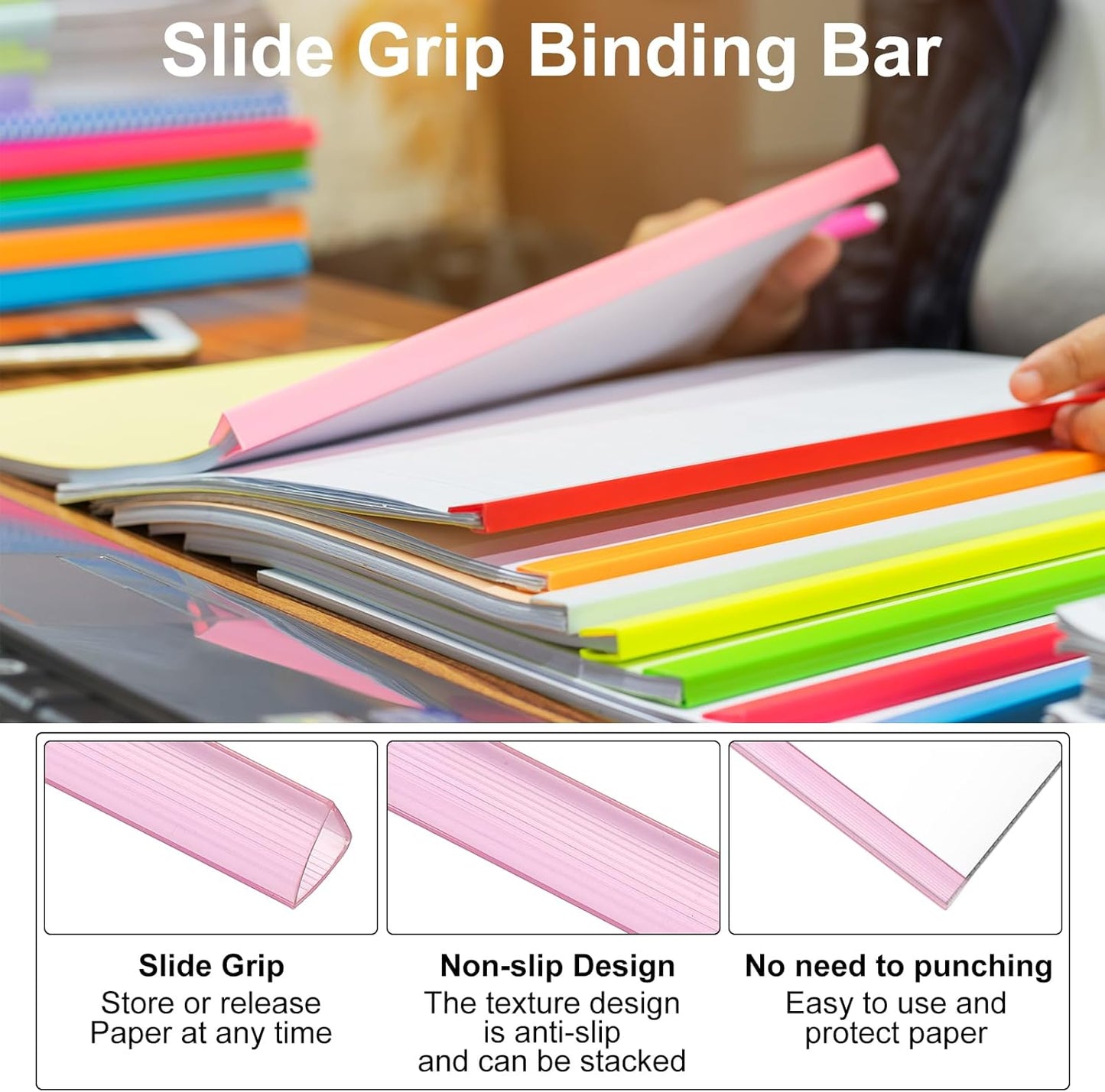 PATIKIL 50Pcs Binding Bars, 10x10mm Binding Bars Slide Grip 70 Sheets Capacity A4 Size Report Binder Presentation Binder for Study Office Report Cover Resume, Transparent Red