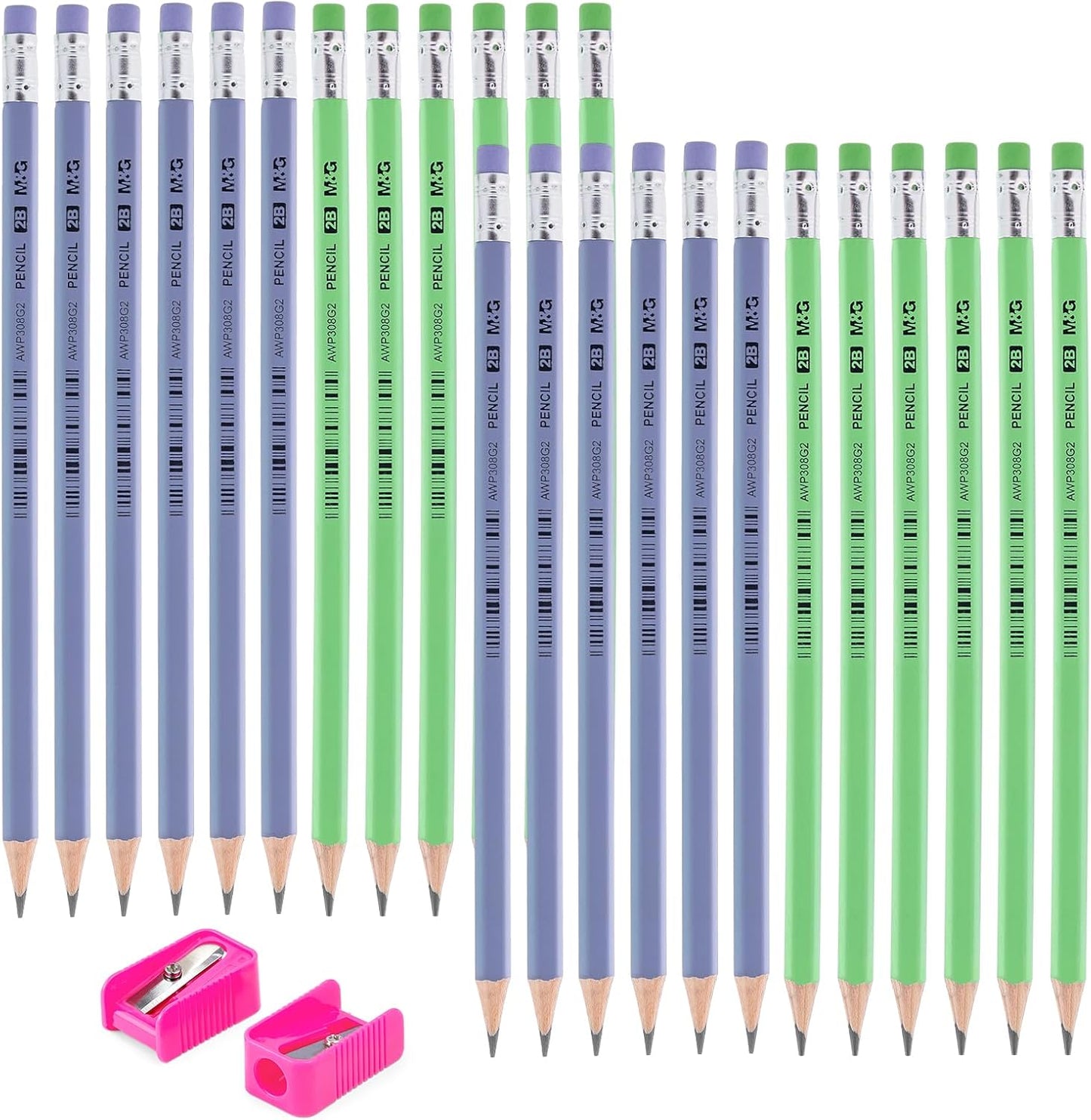 M&G Daily Series 24 Pack HB Pencils, Pre-Sharpened Hexagonal Wood-Cased Pencils with Erasers, 4 Color Barrels, Includes 2 Mini Sharpeners for Writing Drawing and School Office Supplies