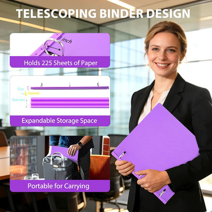 WOT I 1 Inch Telescoping 3 Ring Binder 4 Pack, Expandable Flexible Binder with Customizable Front Cover & Clear Catalog Pocket, Holds 225 Sheets, School Office Supplies, White