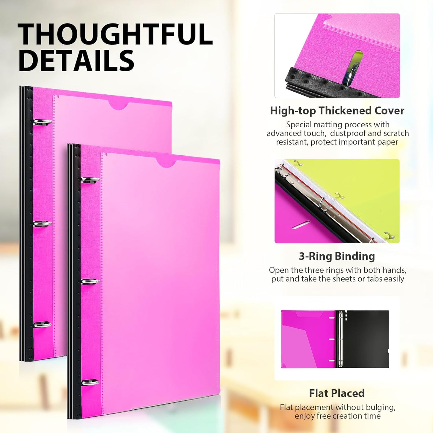 Telescoping 3 Ring Binder-4PCS, Flexible Binder with Elastic Rubble Spine+3 Round Rings, Flat Writing Binder, 4 Bright Colors