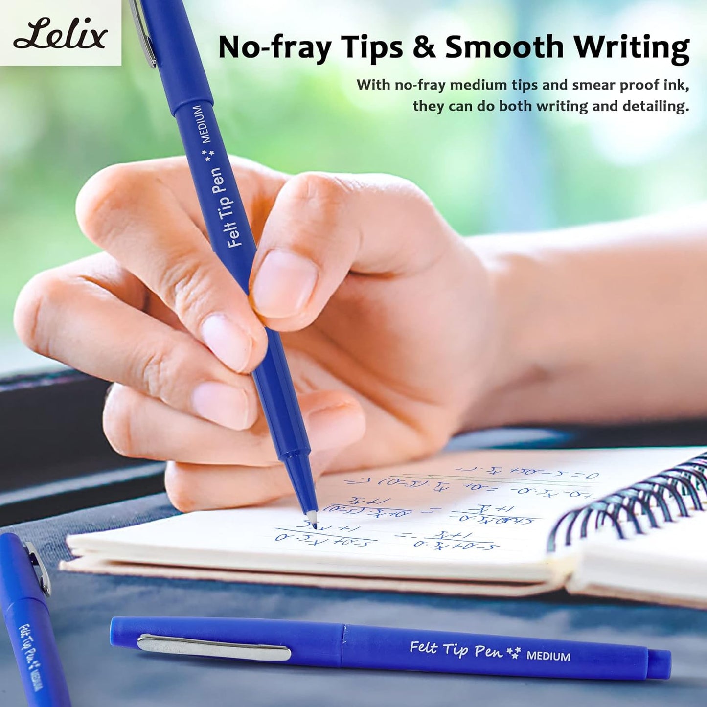 Lelix Felt Tip Pens, 15 Black Pack, 0.7mm Medium Point, Felt Tip Markers Pens for Journaling, Writing, Note Taking, Planner, Perfect for School Office and Art Supplies