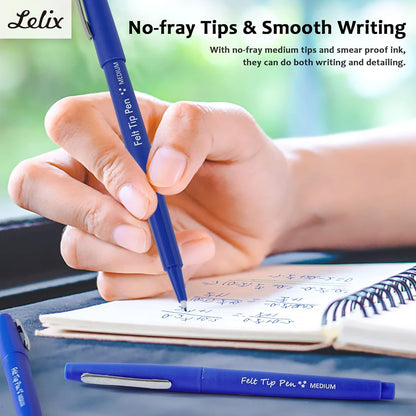 Lelix Felt Tip Pens, 30 Black Pack, 0.7mm Medium Point, Felt Tip Markers Pens for Journaling, Writing, Note Taking, Planner, Perfect for School Office and Art Supplies