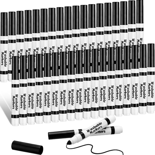 Janlaugh 36 Pcs Black Washable Markers Bulk Coloring Broad Line Markers for Kids Black Conical Tip Drawing Pen for School, Travel Art Baby Shower Gender Reveal Christmas Party Supplies, Ages 6+