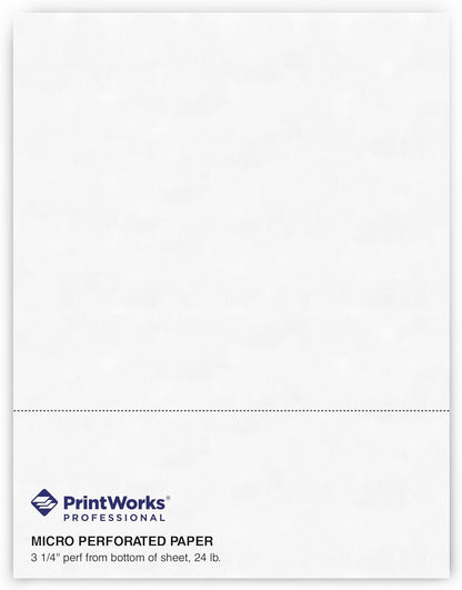 PrintWorks Professional 3 2/3" Horizontal Perforated Paper 8.5” x 11” - Perfect For W-2, 1099, & Statement Use - Made in the USA - 500 Sheets - 20 lb - Printer Compatible - White (04124)